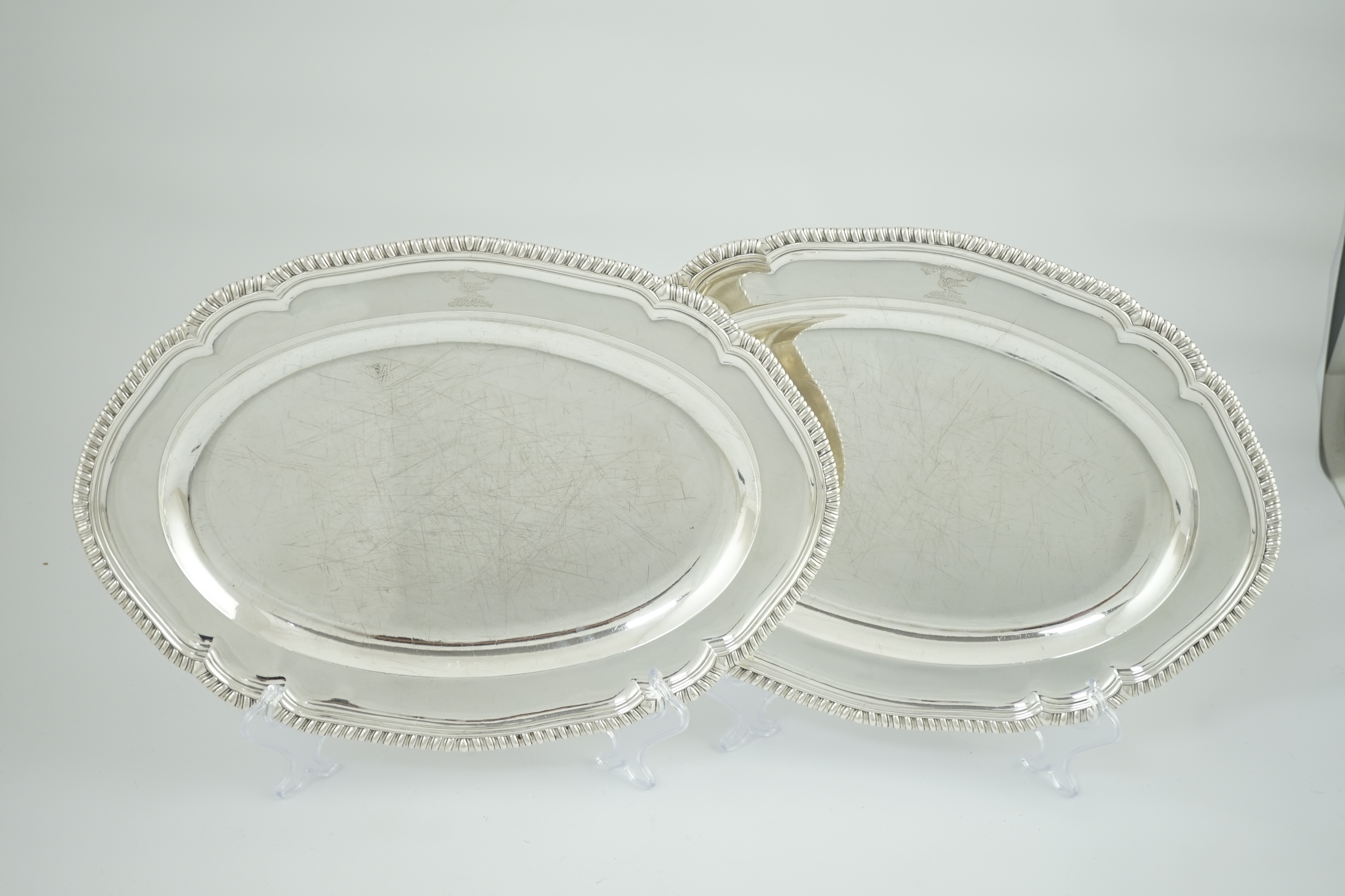 A pair of early George III silver oval meat dishes, by Sebastian & James Crespell